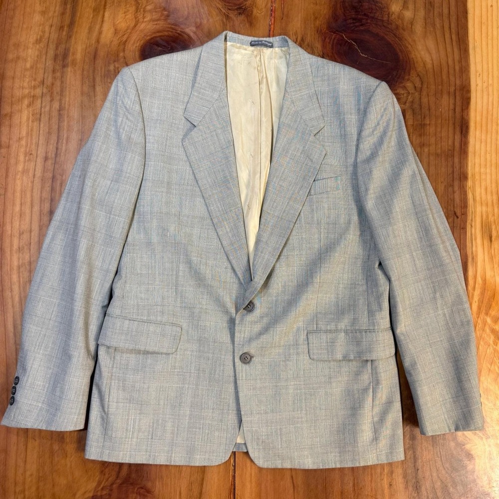 Vintage Yves Saint Laurent Jacket Mens 44 Dress Coat Blazer Plaid Wool QQ27